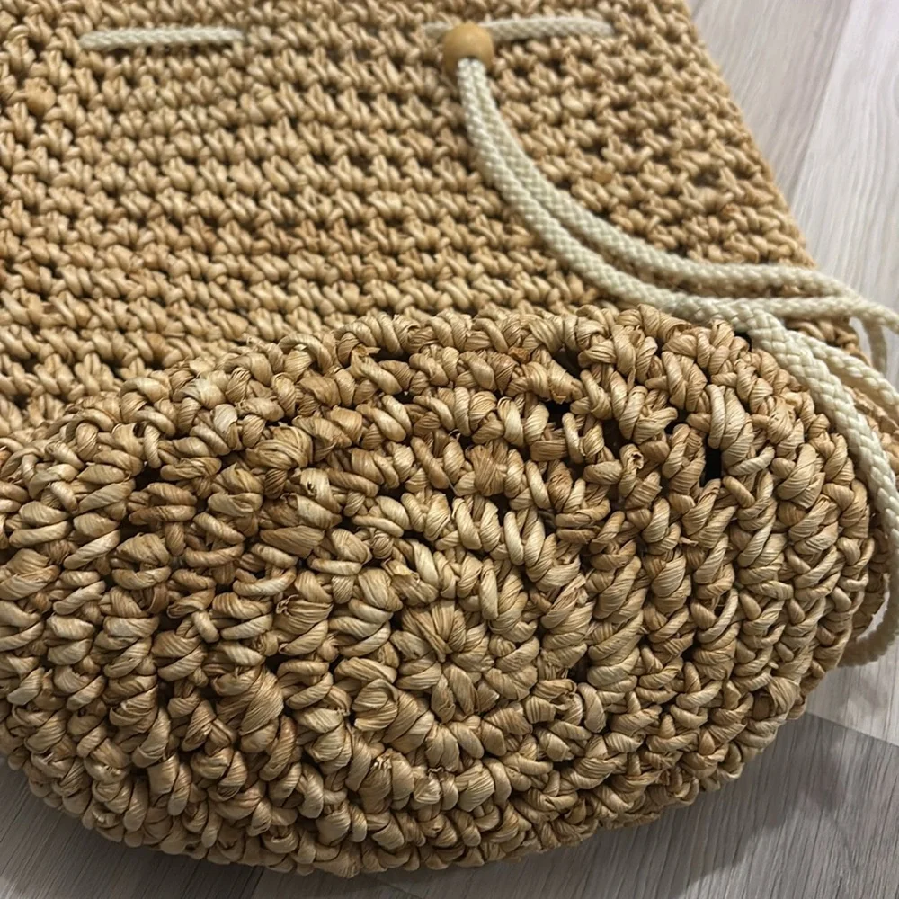 Backpack Beach Straw Woven Weekend Getaways Tan Bag - Picture 10 of 13